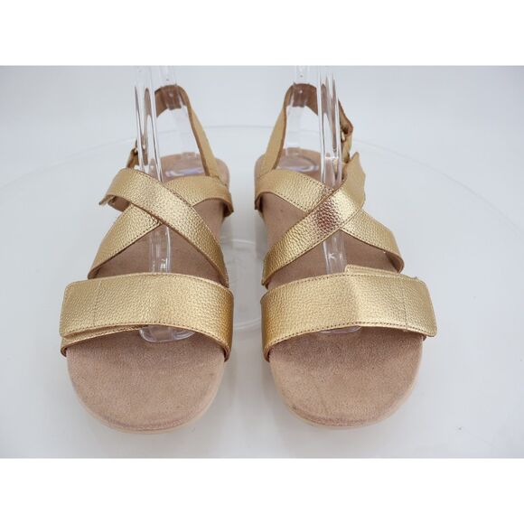 Vionic Raya Sandals Womens 9.5 Gold Leather Wedge Orthotic Adjustable - Picture 3 of 12